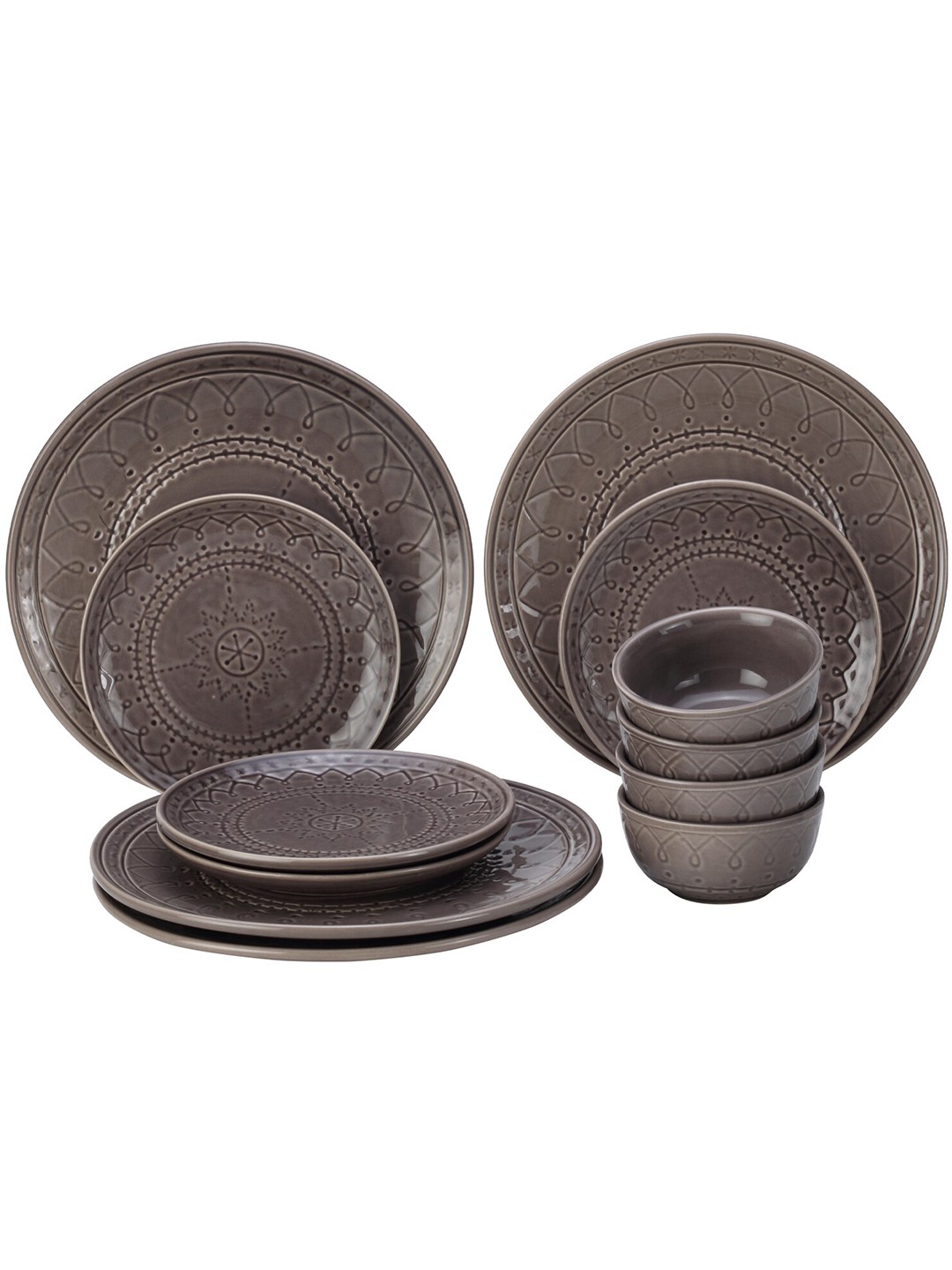 

BODHI HOUSE Brown 12 Pieces Ceramic Glossy Dinner Set