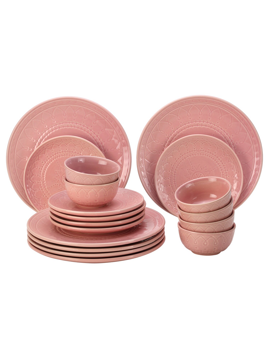 

BODHI HOUSE Peach 18 Pieces Textured Ceramic Glossy Dinner Set