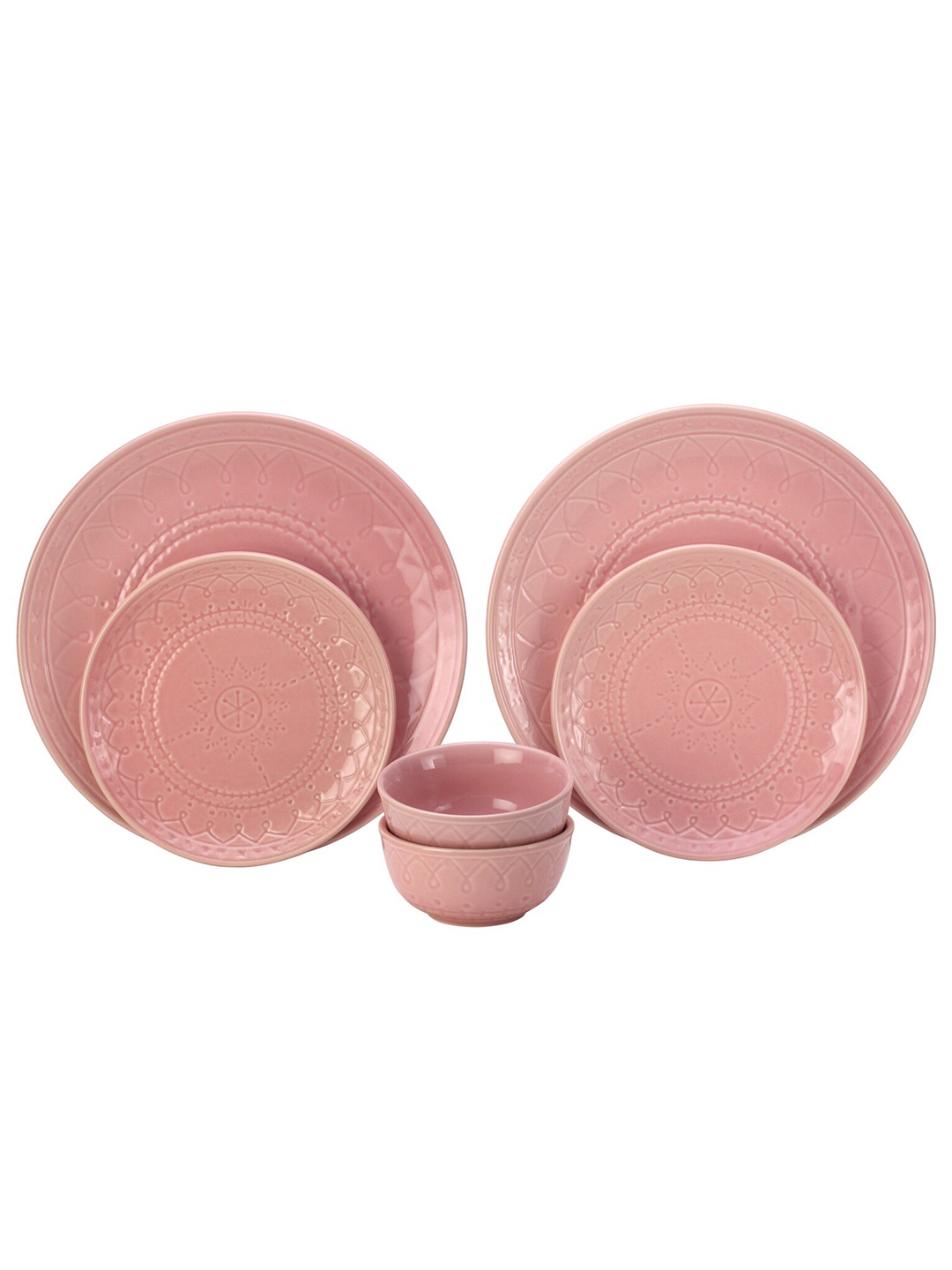 

BODHI HOUSE Pink 6 Pieces Printed Ceramic Glossy Dinner Set