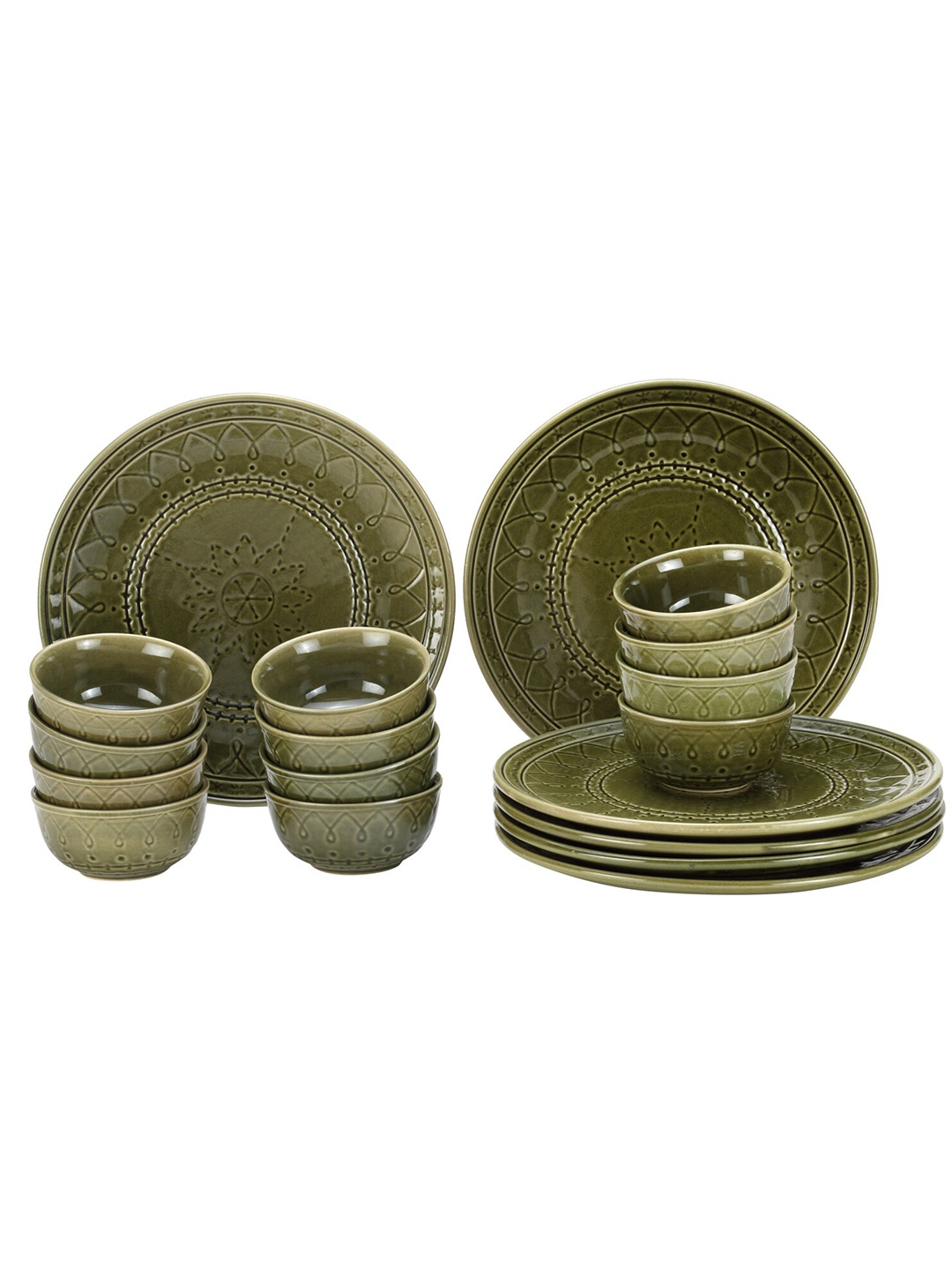 

BODHI HOUSE Green 18 Pieces Printed Ceramic Glossy Dinner Set