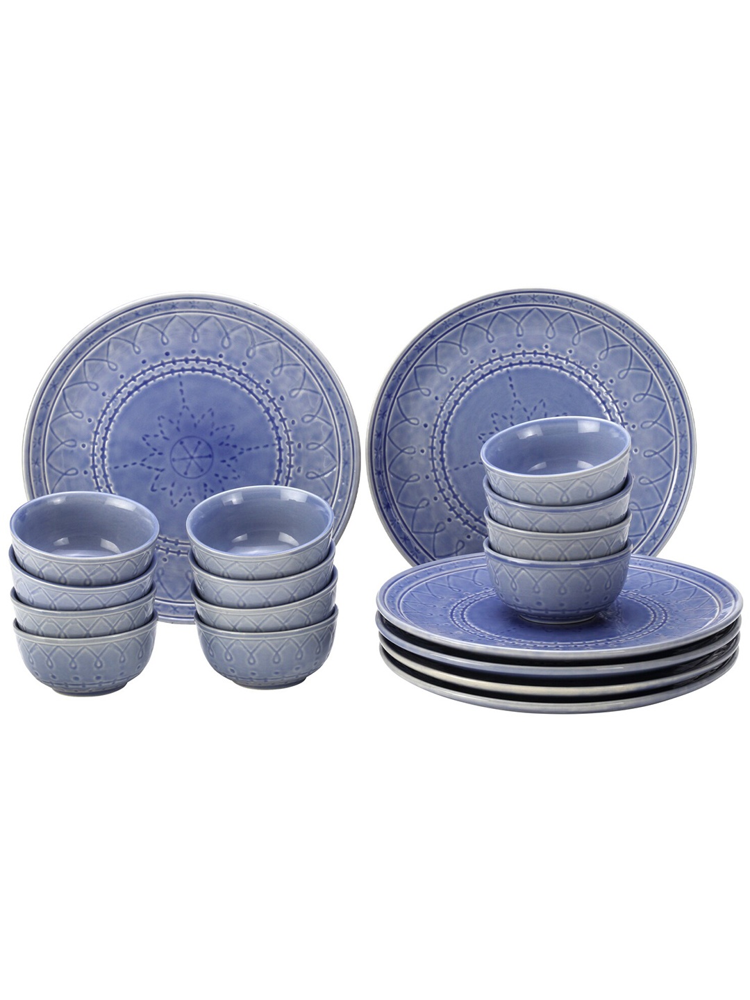 

BODHI HOUSE Blue 18 Pieces Handcrafted Textured Ceramic Glossy Dinner Set