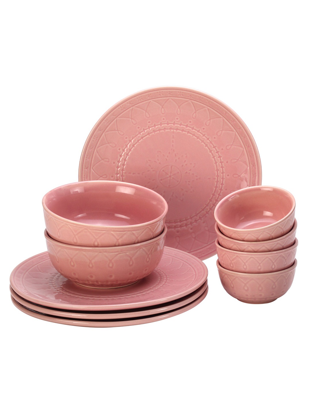 

BODHI HOUSE Pink 10 Pieces Printed Ceramic Glossy Dinner Set