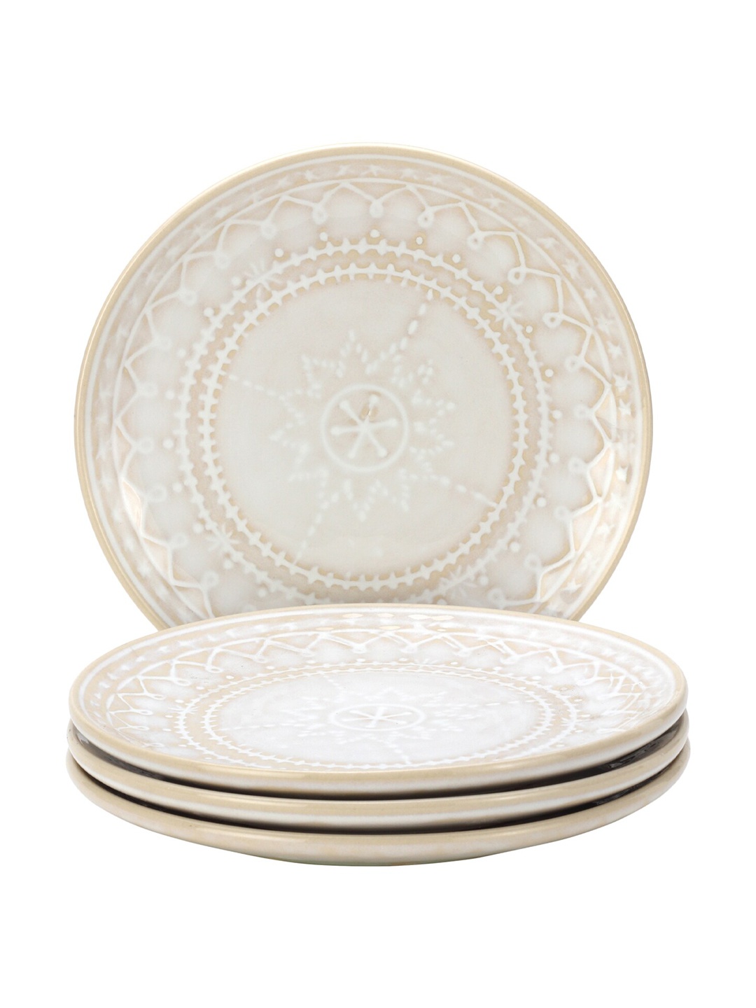 

BODHI HOUSE White & Brown 4 Pieces Printed Ceramic Glossy Plates