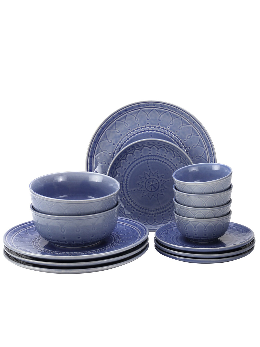 

BODHI HOUSE Blue & White 14 Pieces Ceramic Glossy Dinner Set