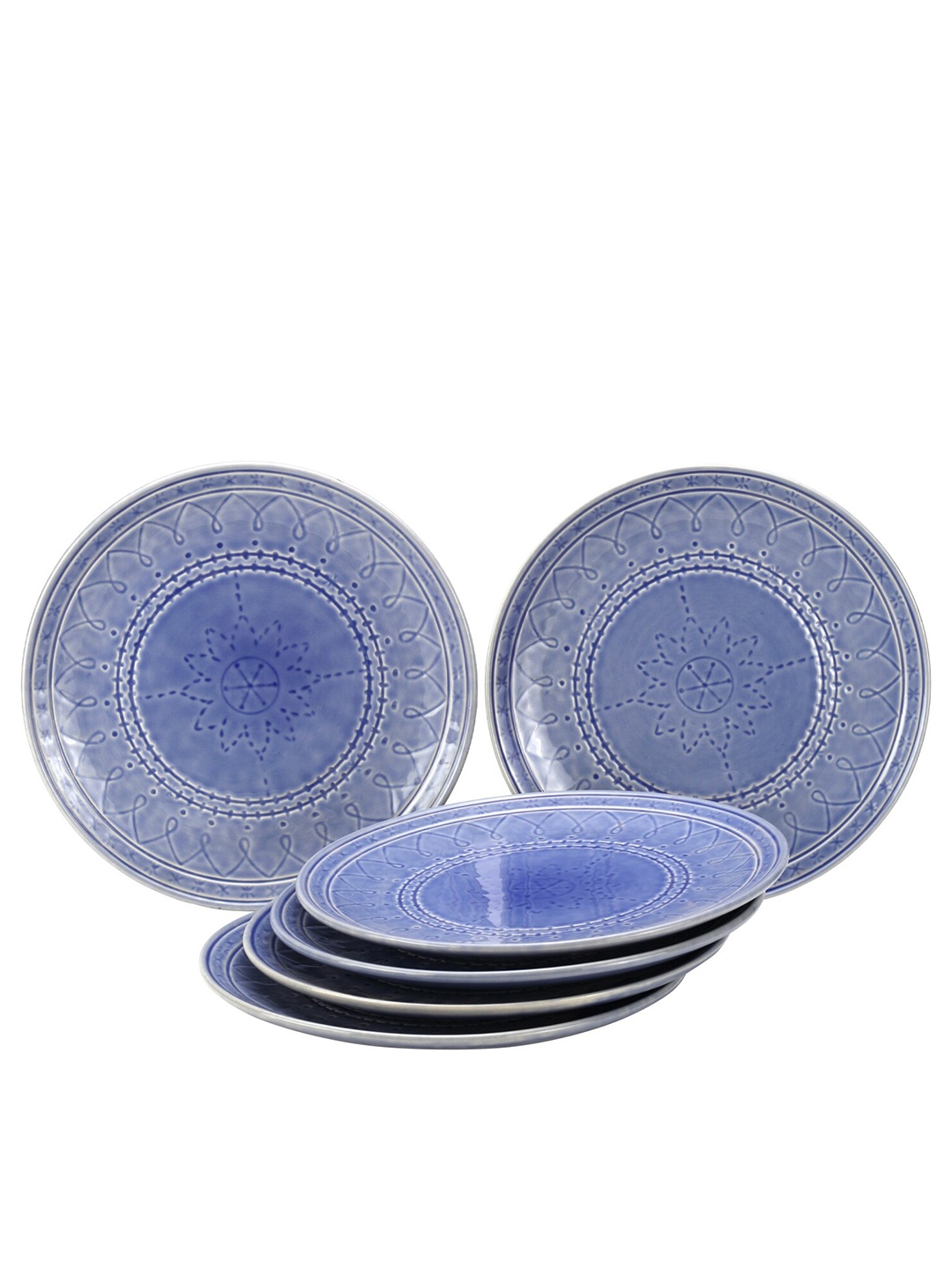 

BODHI HOUSE Blue & White 6 Pieces Textured Ceramic Glossy Plates