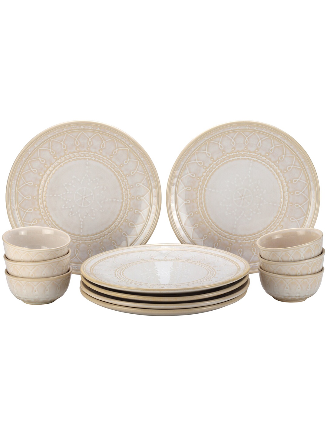 

BODHI HOUSE Beige & White 12 Pieces Ceramic Glossy Dinner Set