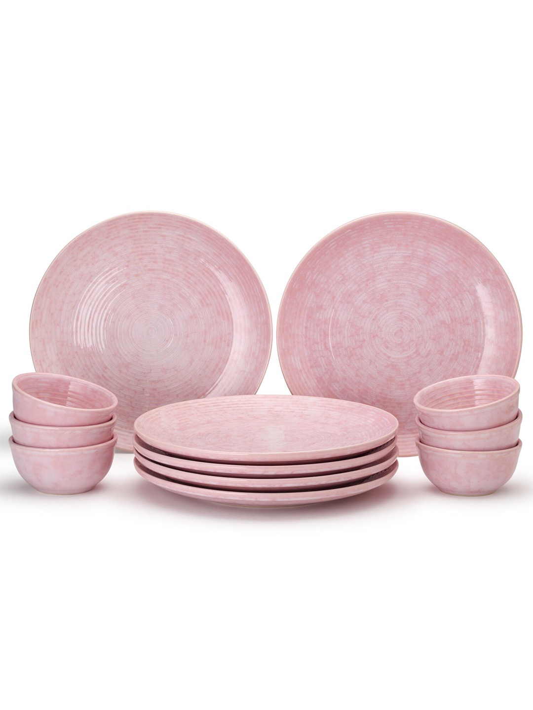 

BODHI HOUSE Pink 12 Pieces Textured Ceramic Glossy Dinner Set