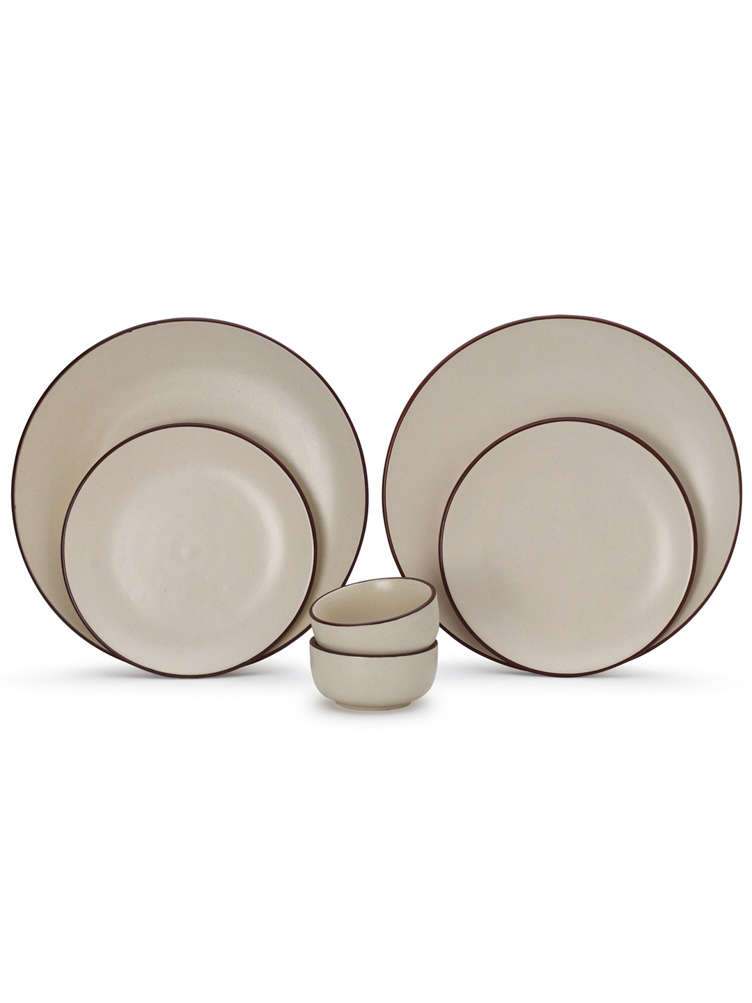 

BODHI HOUSE White & Brown 6 Pieces Printed Ceramic Glossy Dinner Set