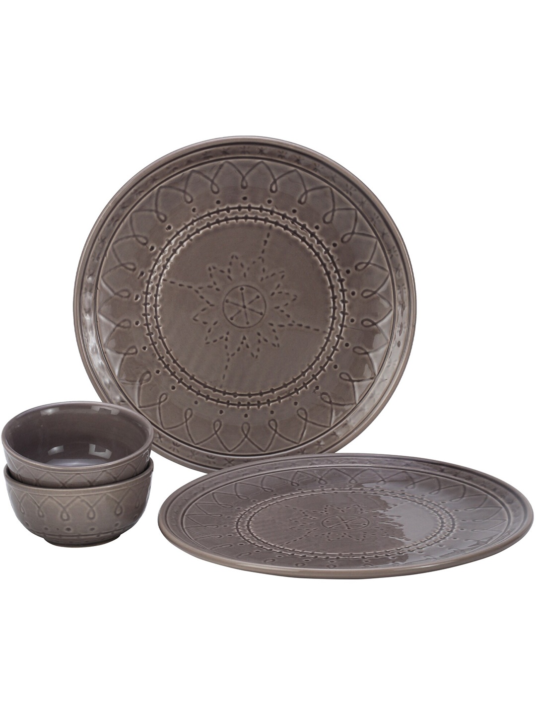 

BODHI HOUSE Grey 4 Pieces Printed Ceramic Glossy Dinner Set