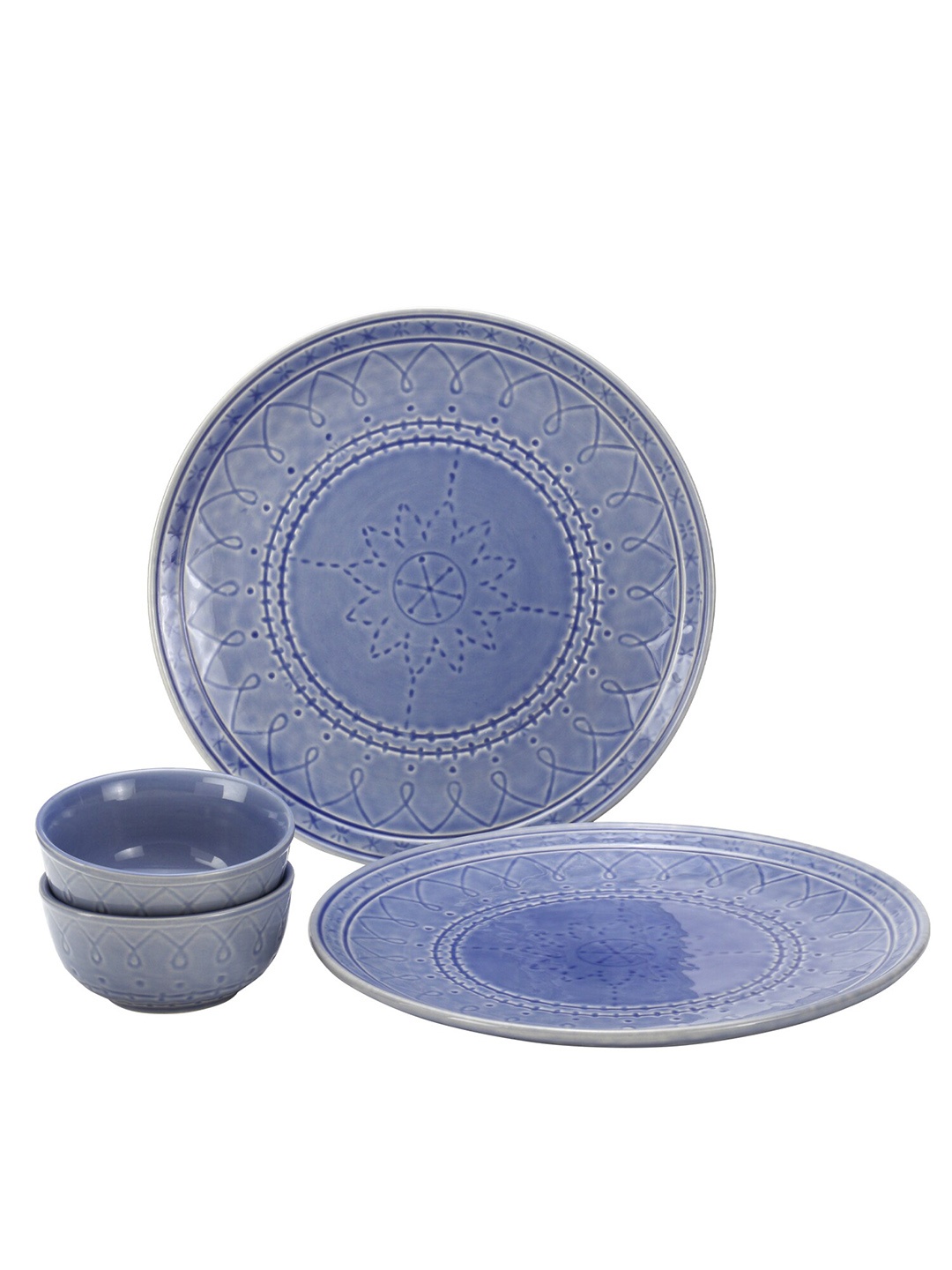 

BODHI HOUSE Blue 4 Pieces Handcrafted Textured Ceramic Glossy Dinner Set