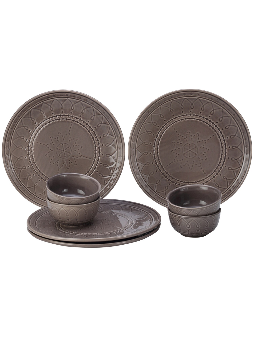 

BODHI HOUSE Grey 8 Pieces Textured Ceramic Glossy Dinner Set