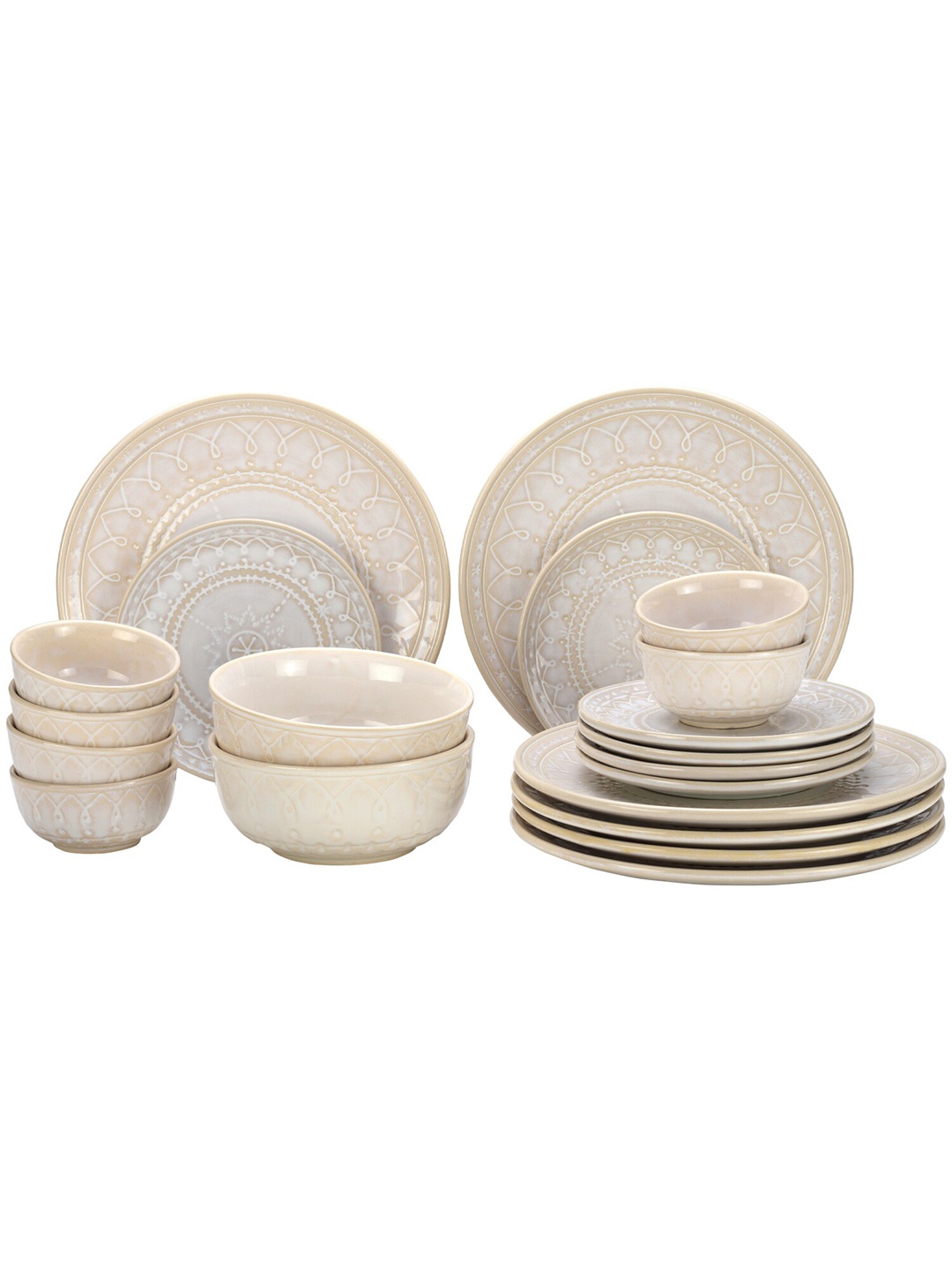

BODHI HOUSE Off White 20 Pieces Textured Ceramic Glossy Dinner Set