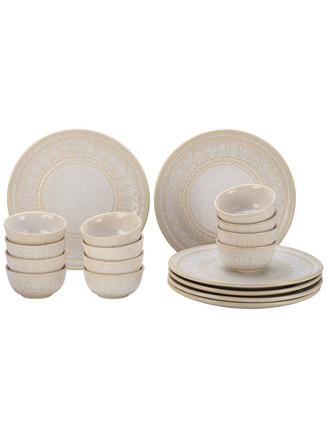 

BODHI HOUSE 18 Pieces White Printed Ceramic Glossy Dinner Set