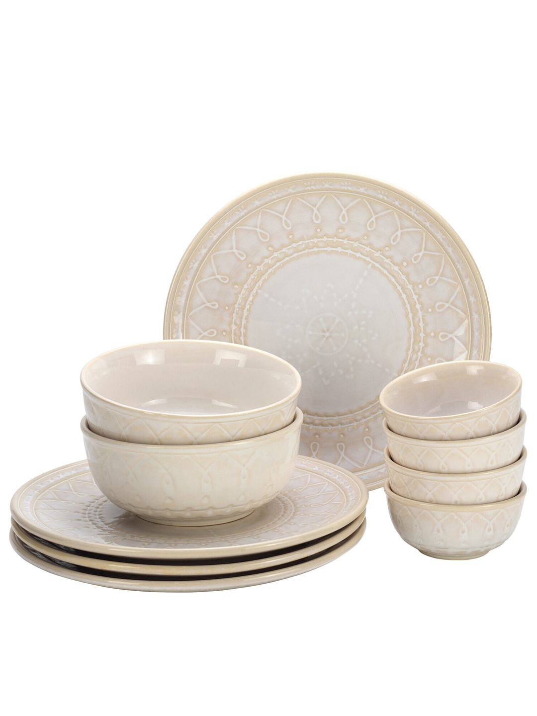 

BODHI HOUSE White & Gold Toned 10 Pieces Handcrafted Ceramic Glossy Dinner Set