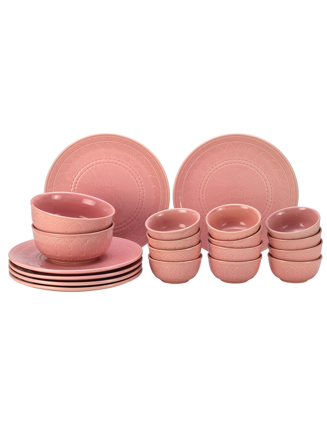 

BODHI HOUSE Pink 20 Pieces Printed Ceramic Glossy Dinner Set