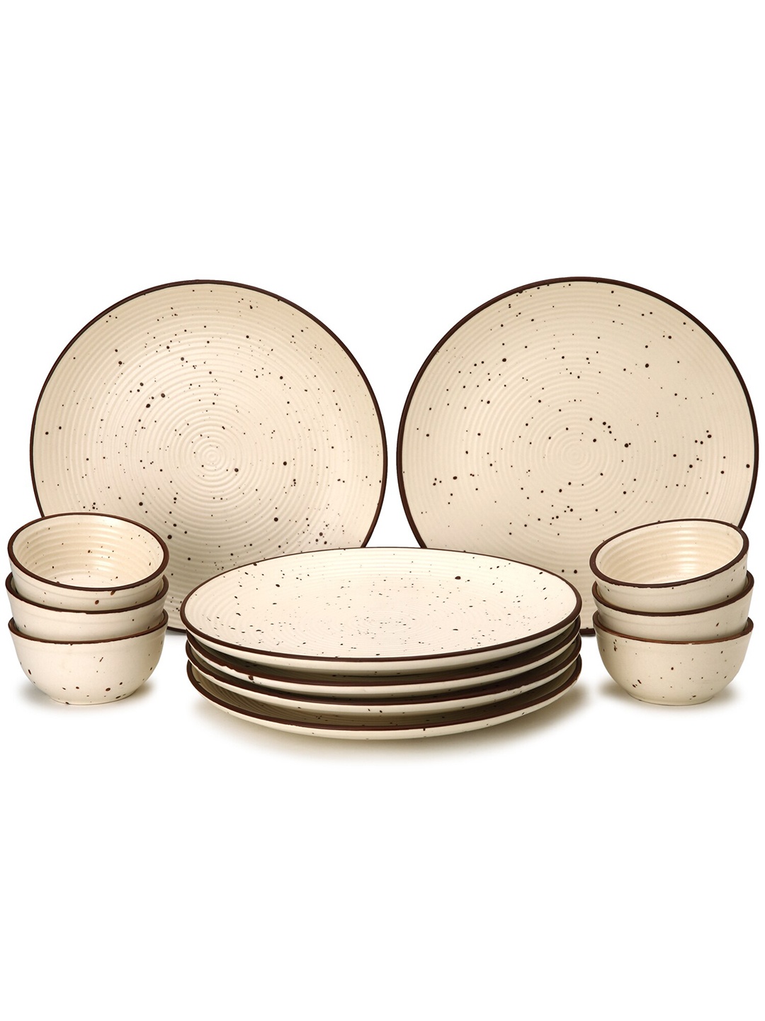 

BODHI HOUSE Beige & Black 12 Pieces Handcrafted Ceramic Glossy Dinner Set