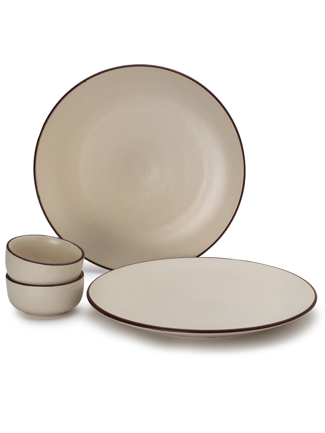 

BODHI HOUSE Beige Brown 4 Pieces Handcrafted Solid Ceramic Glossy Dinner Set
