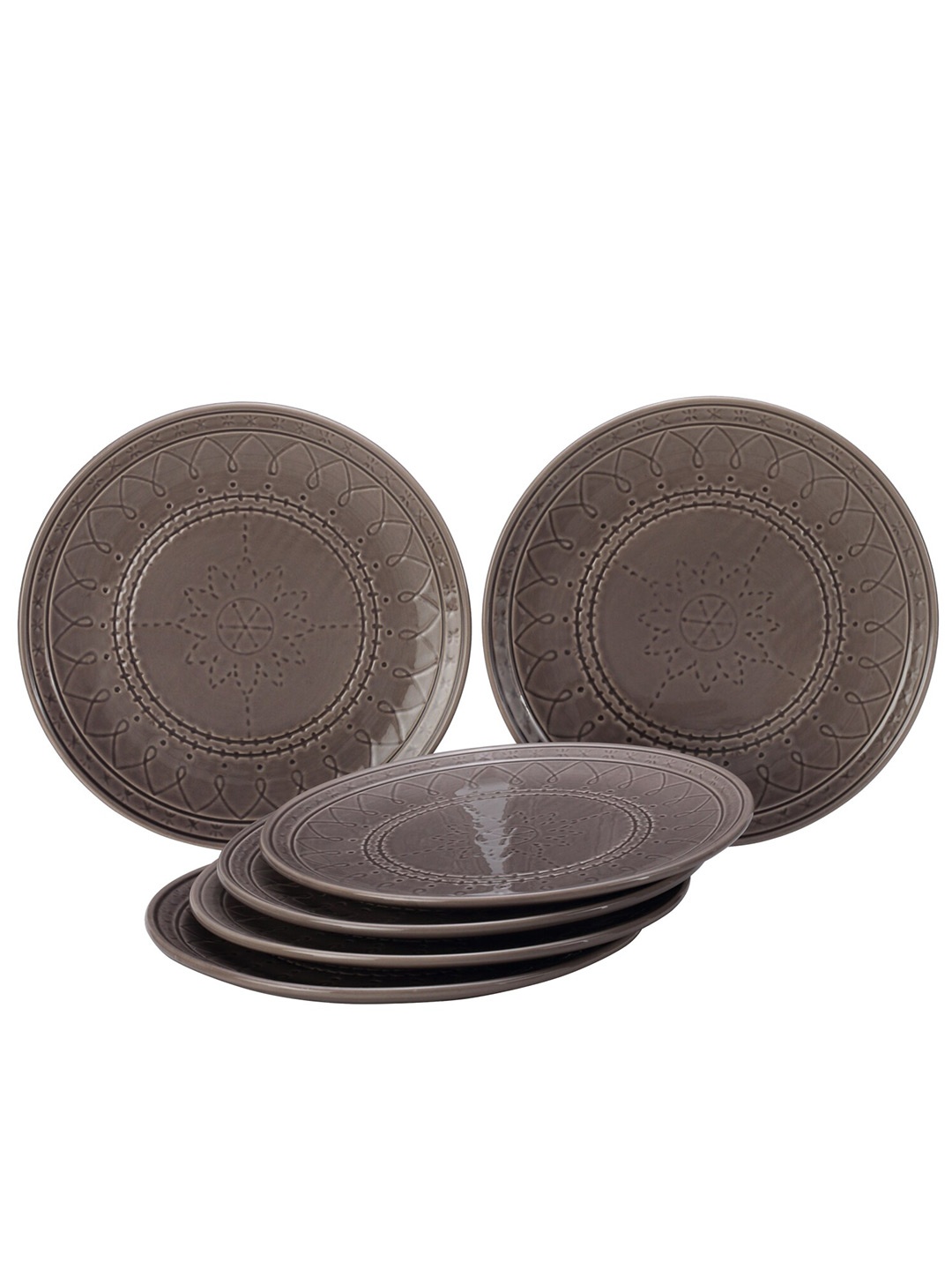 

BODHI HOUSE Grey 6 Pieces Handcrafted Textured Ceramic Glossy Dinner Plates