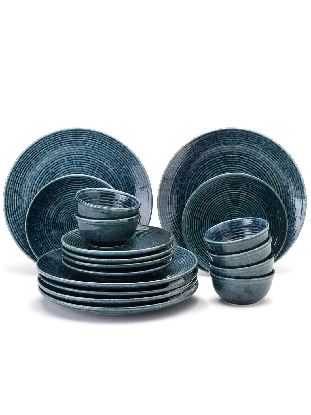 

BODHI HOUSE Teal Blue 18 Pieces Printed Ceramic Glossy Dinner Set