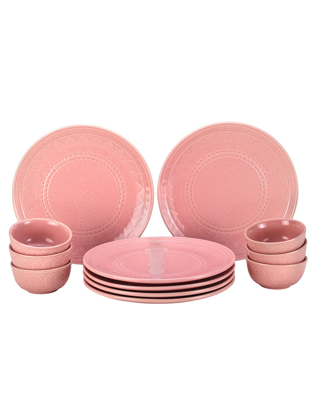 

BODHI HOUSE Pink 12 Pieces Printed Ceramic Glossy Dinner Set