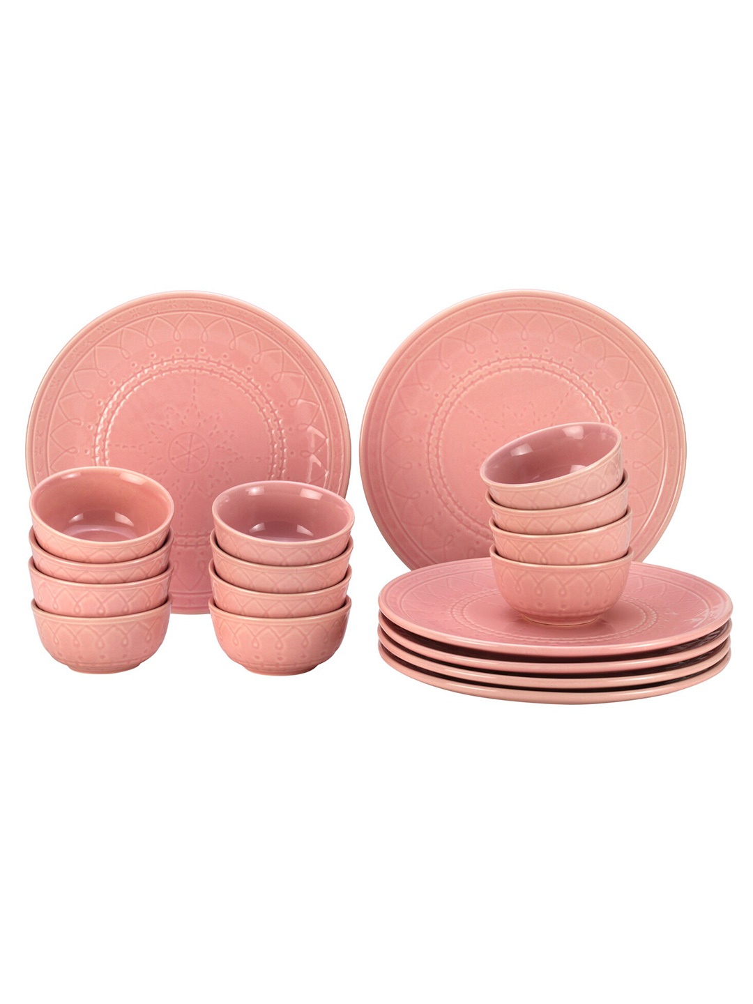 

BODHI HOUSE Pink 18 Pieces Textured Ceramic Glossy Dinner Set