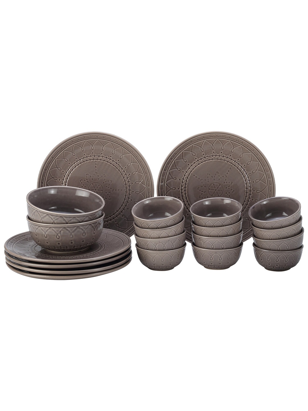 

BODHI HOUSE Grey 20 Pieces Textured Ceramic Glossy Dinner Set