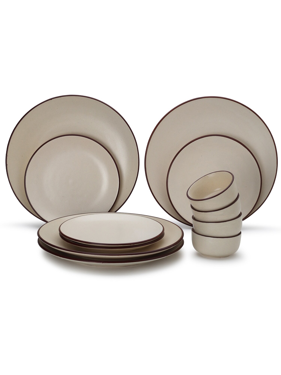

BODHI HOUSE White & Brown 12 Pieces Ceramic Glossy Dinner Set