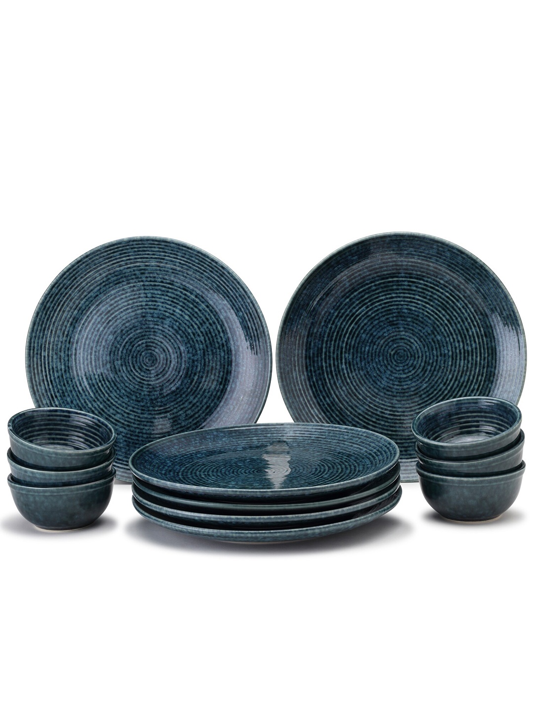 

BODHI HOUSE Green 12 Pieces Textured Ceramic Glossy Dinner Set