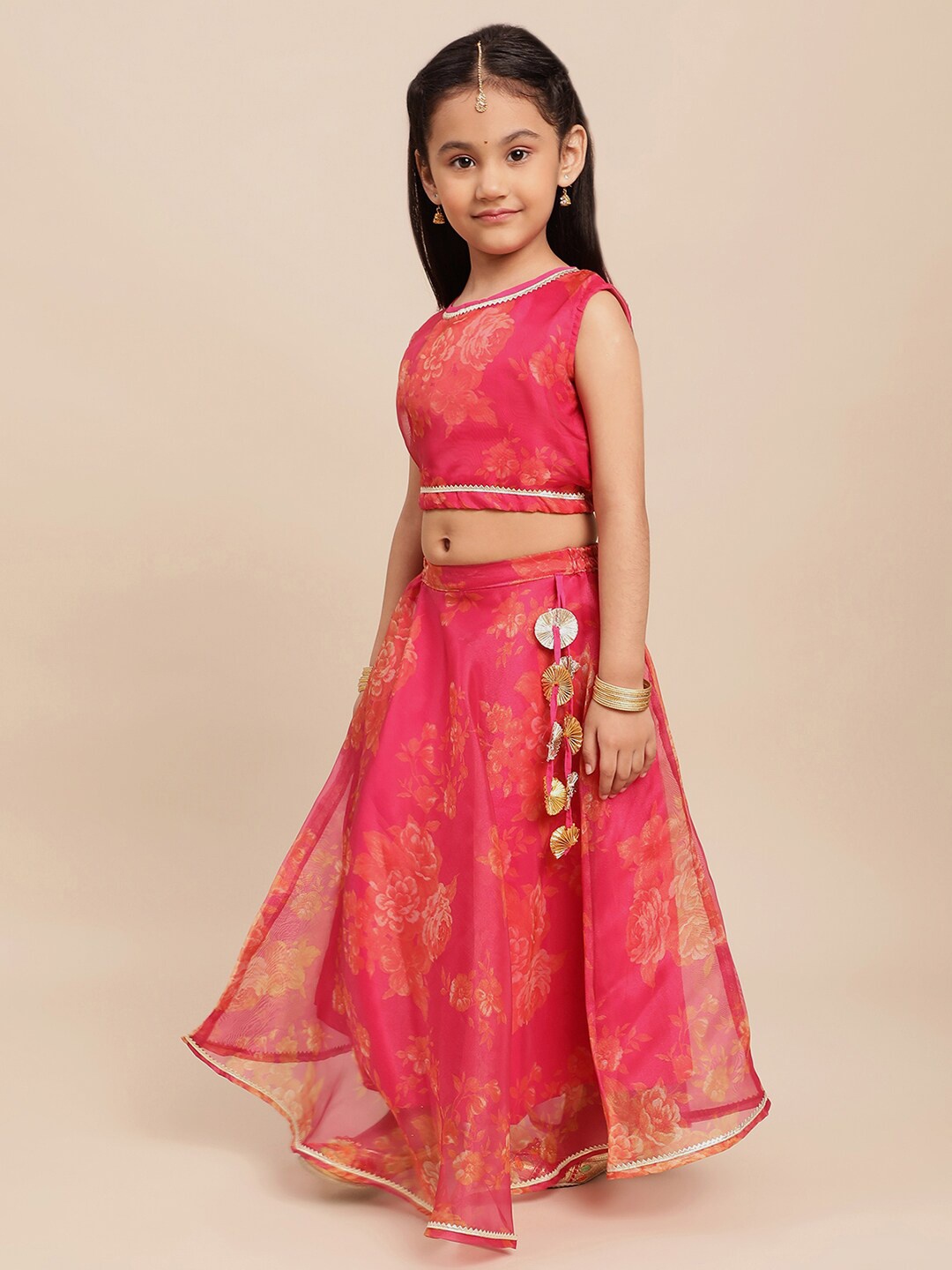 

AHALYAA KIDS Girls Floral Printed Ready To Wear Lehenga & Choli, Pink