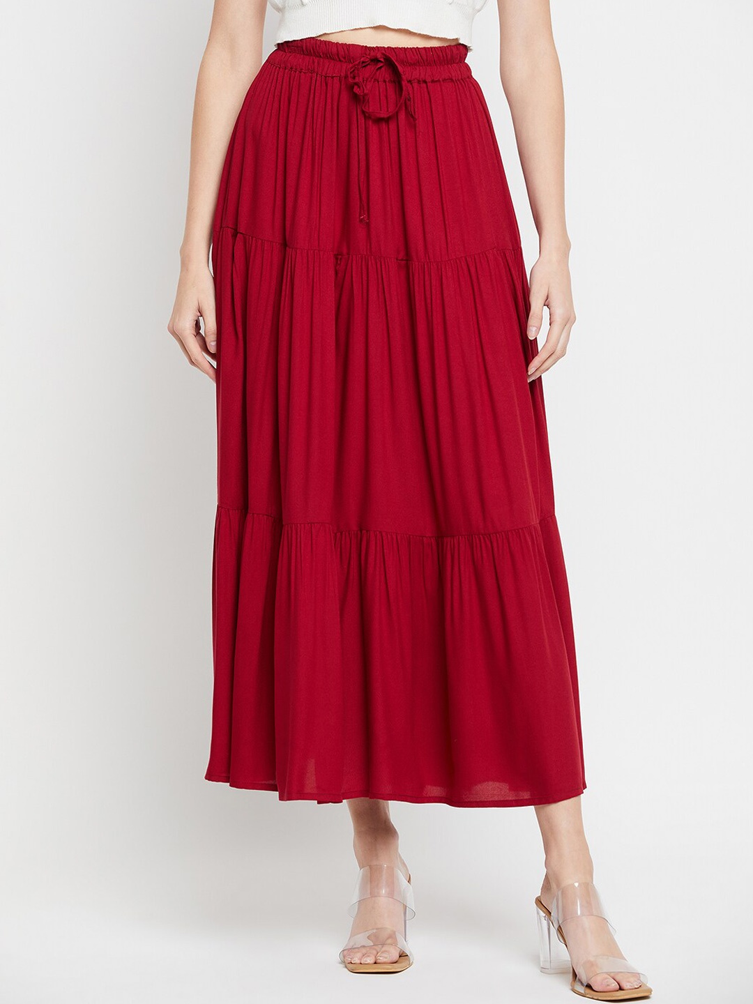 

NABIA Tiered Maxi Skirts, Maroon