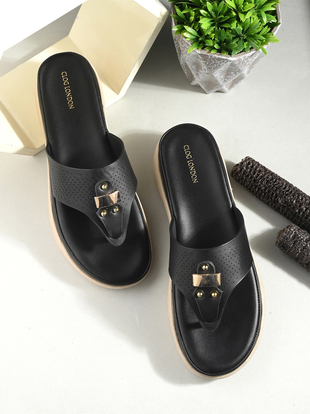 

CLOG LONDON Perforated Open Toe Comfort Heels, Black