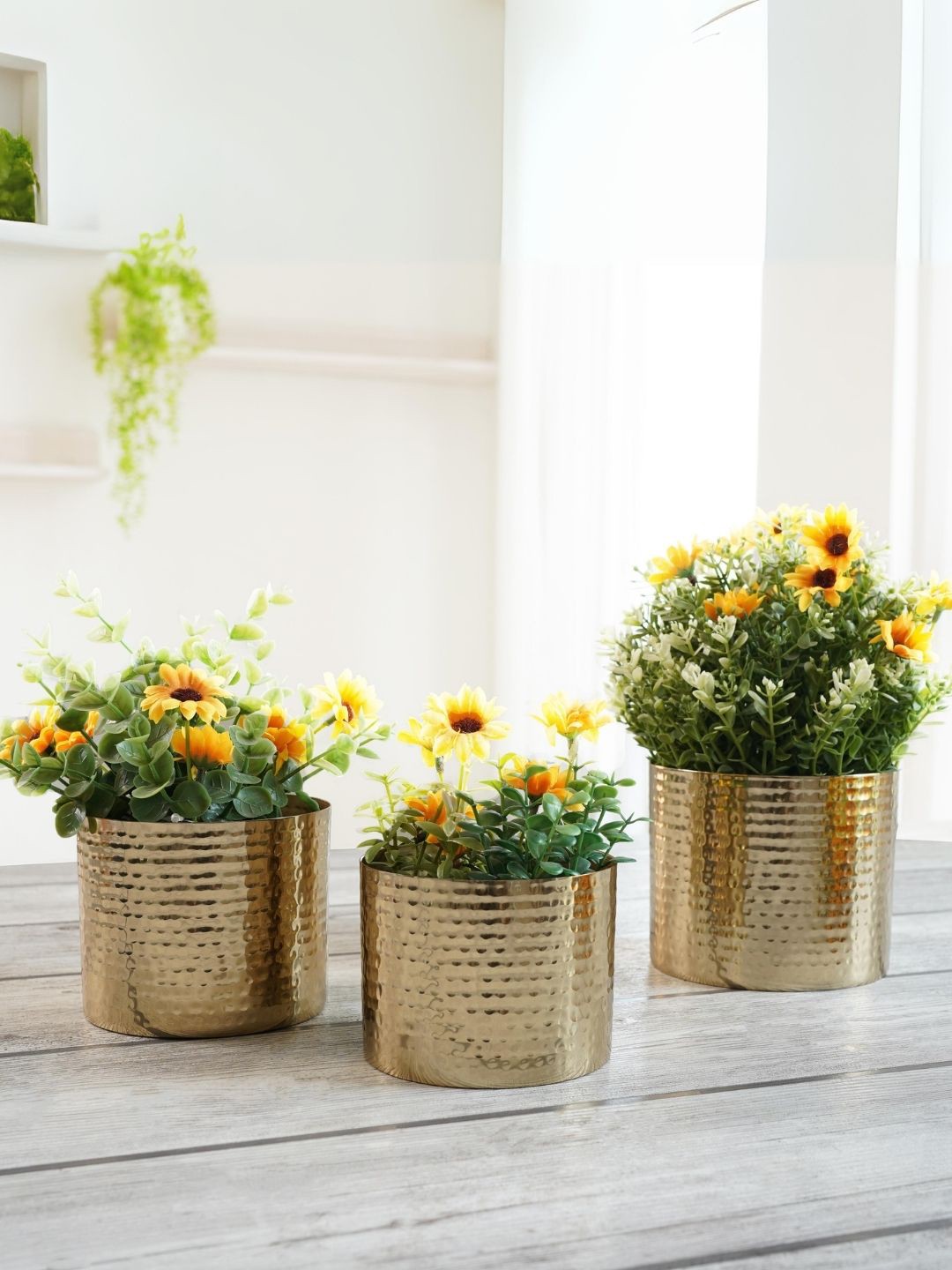 

BEHOMA Gold 3 Pieces Hammered Metal Planters