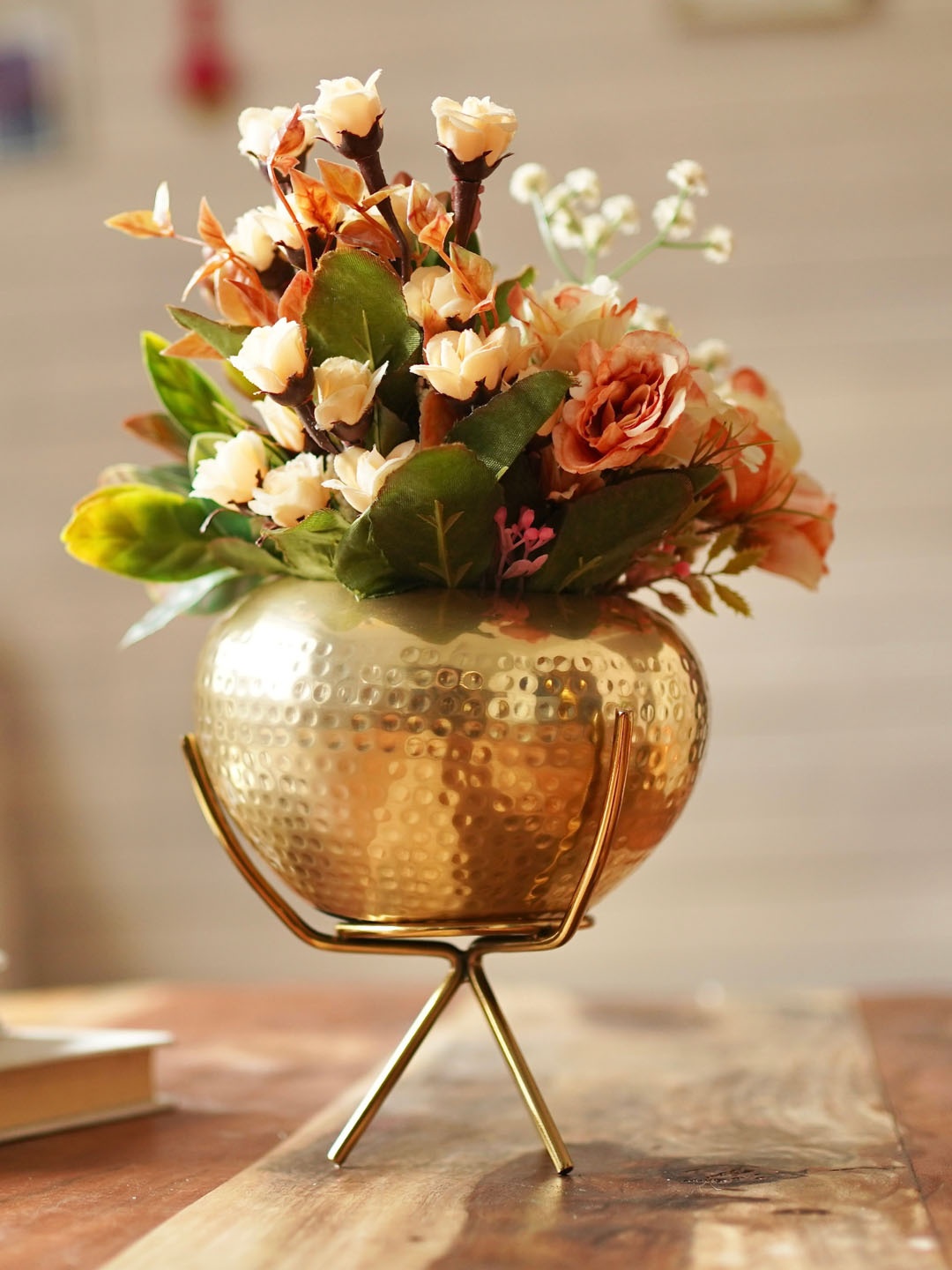 

BEHOMA Yellow Mini Hammered Metal Bud Planter