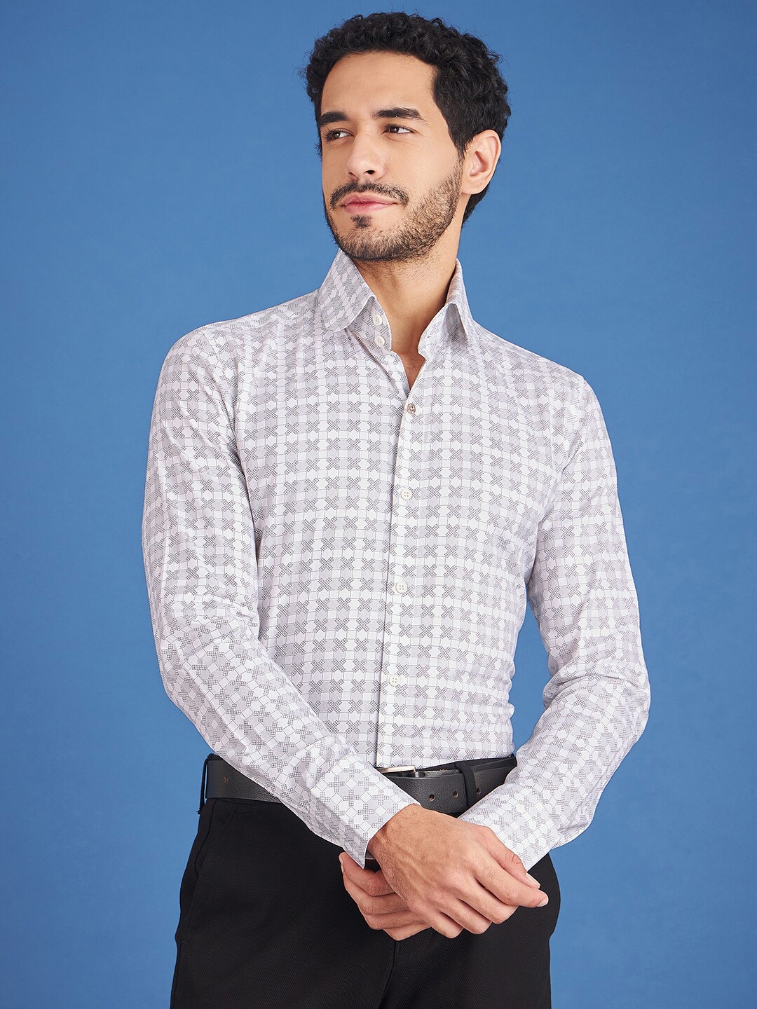 

LOUIS STITCH Comfort Ethnic Motifs Printed Cotton Formal Shirt, White