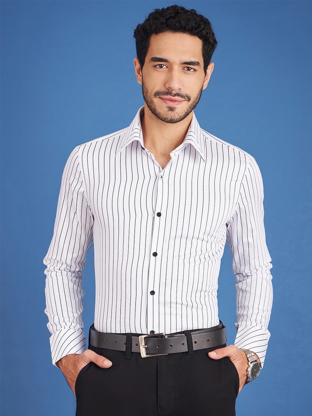 

LOUIS STITCH Comfort Striped Cotton Formal Shirt, White