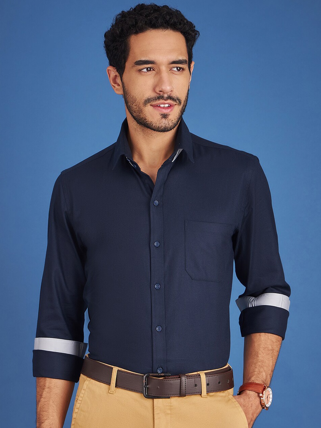 

LOUIS STITCH Comfort Fit Spread Collar Cotton Formal Shirt, Navy blue