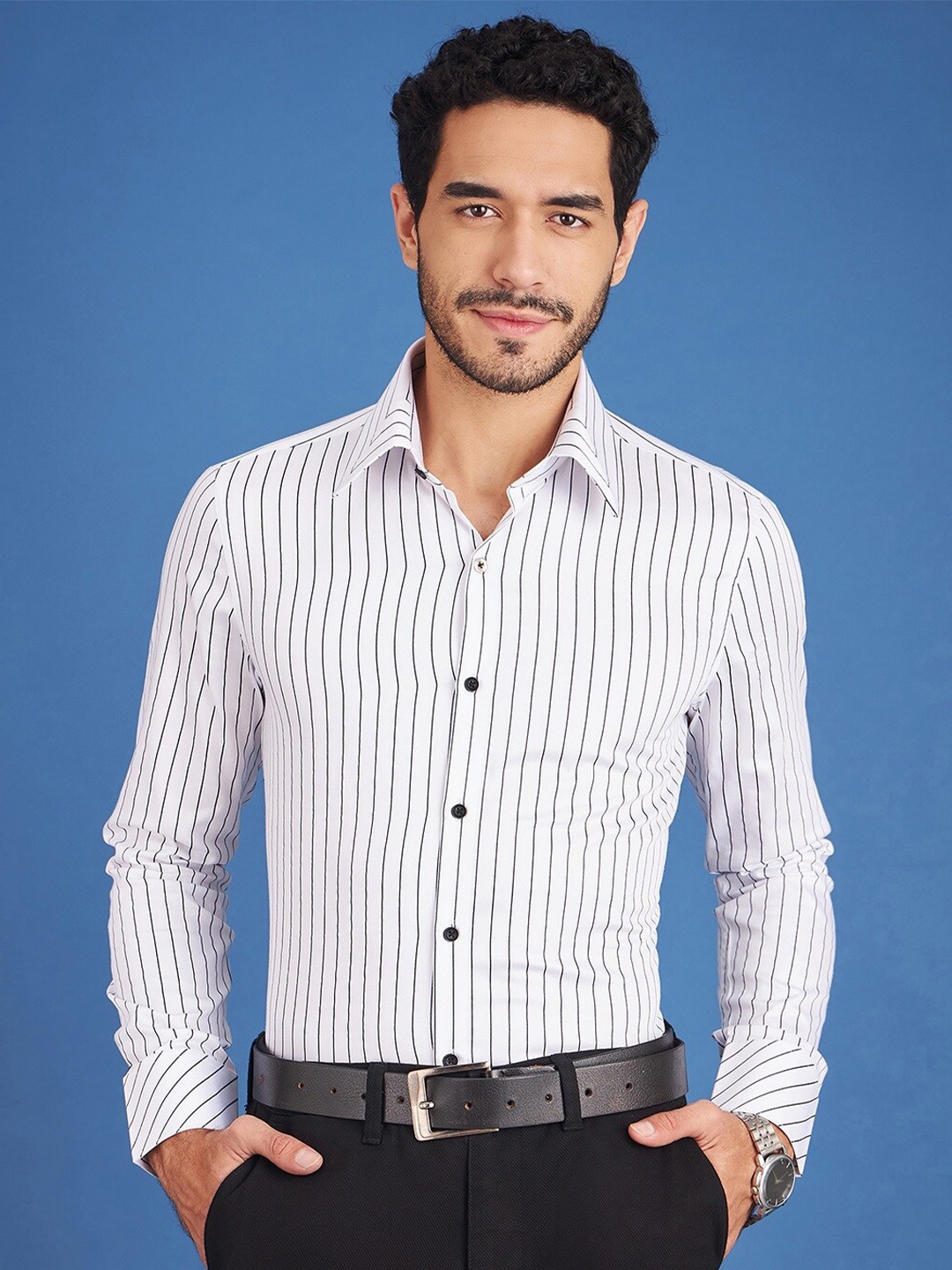 

LOUIS STITCH Comfort Striped Cotton Formal Shirt, White