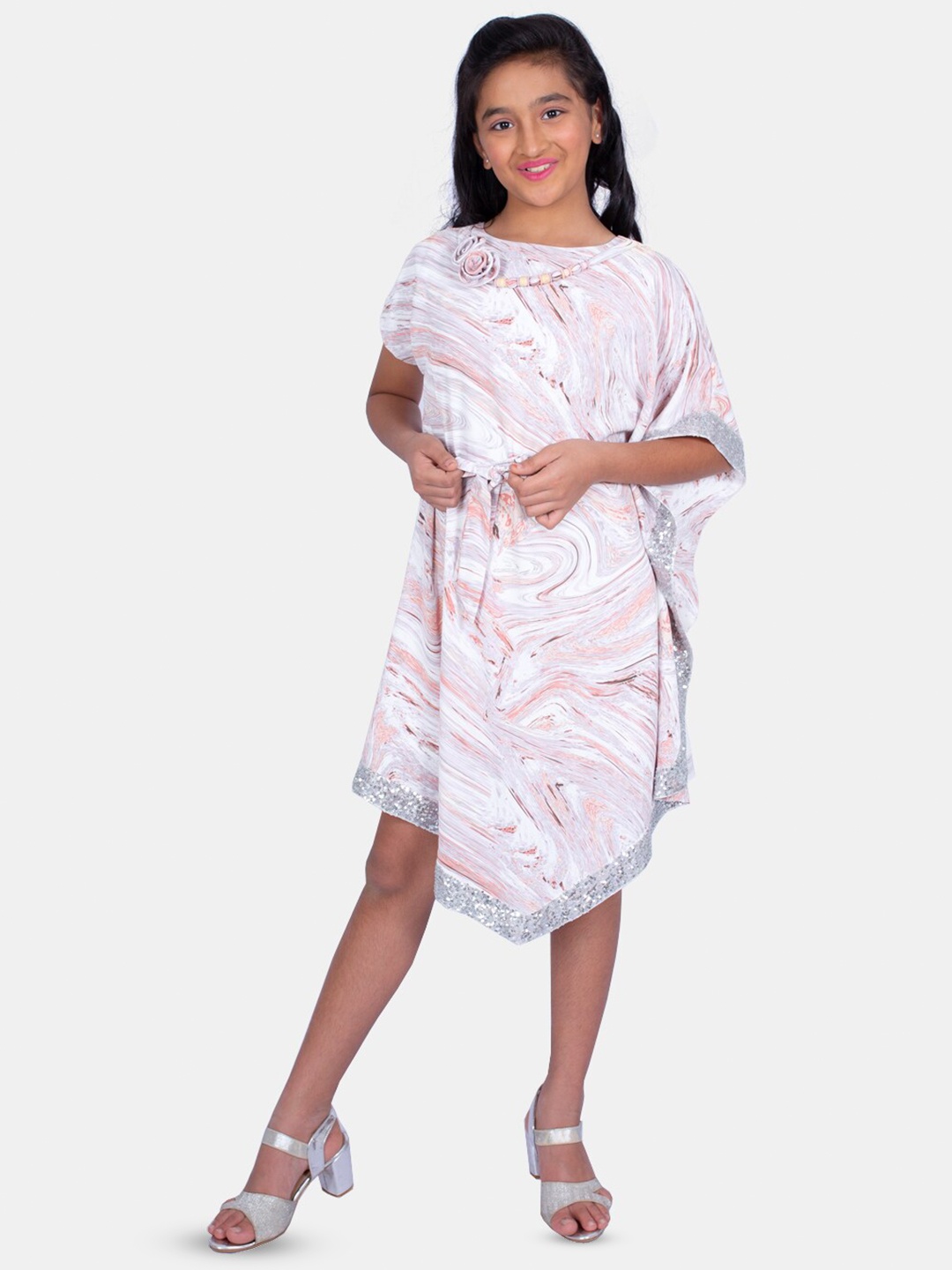 

Peppermint Girls Abstract Printed Flared Sleeves Kaftan Dress, Peach