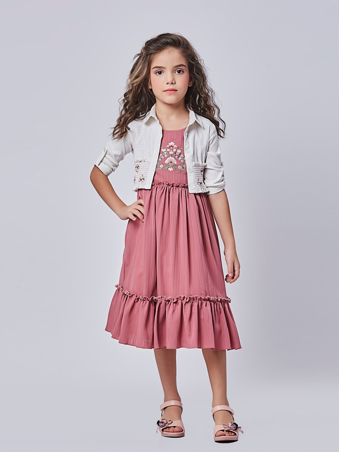 

Peppermint Floral Embroidered A-Line Dress, Pink