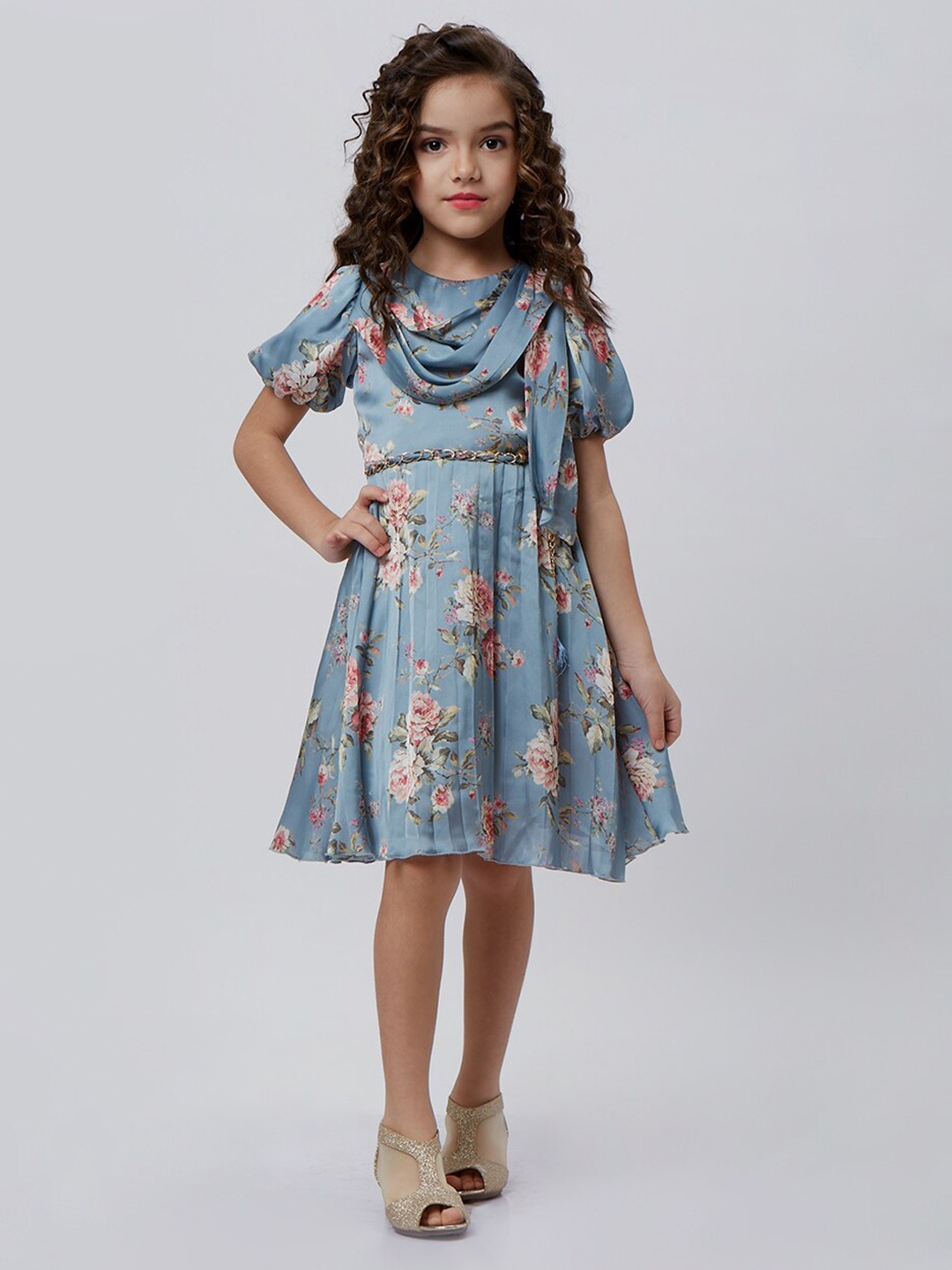 

Peppermint Floral Printed A-Line Dress, Blue