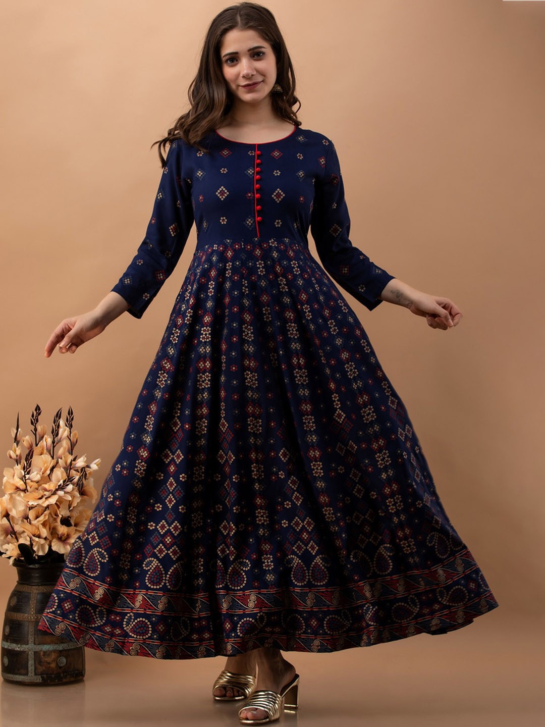 

KALINI Ethnic Motifs Printed Anarkali Kurta, Blue