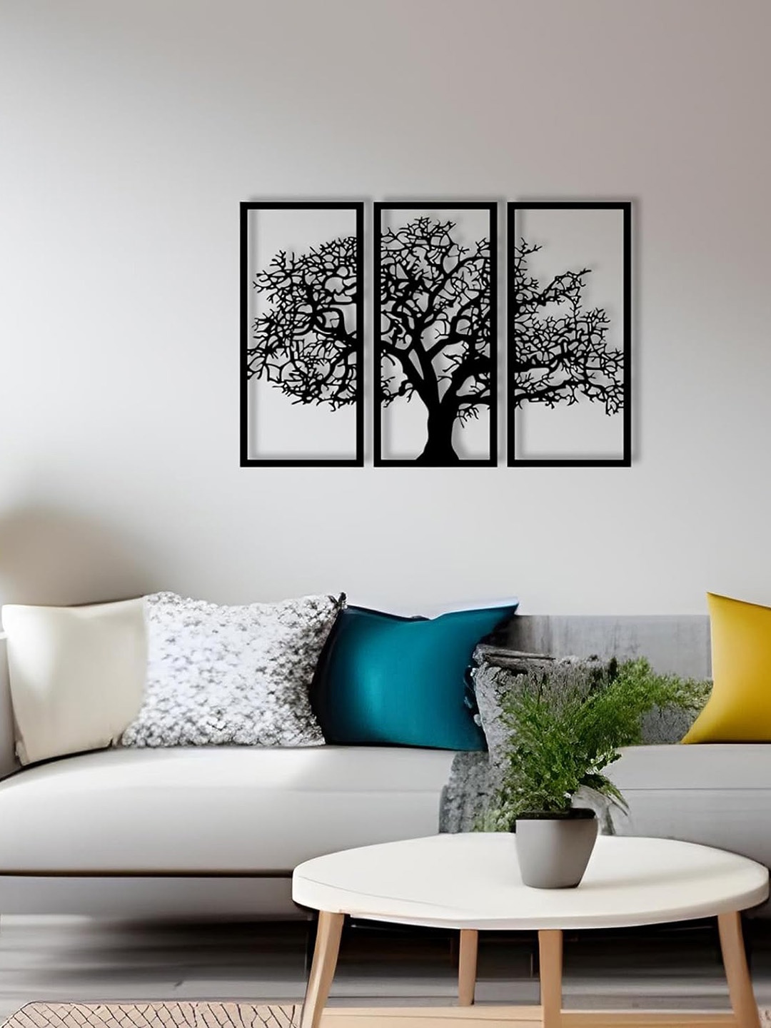 

7 Decore Black 3 Pieces Tree Design Wooden Wall Decors