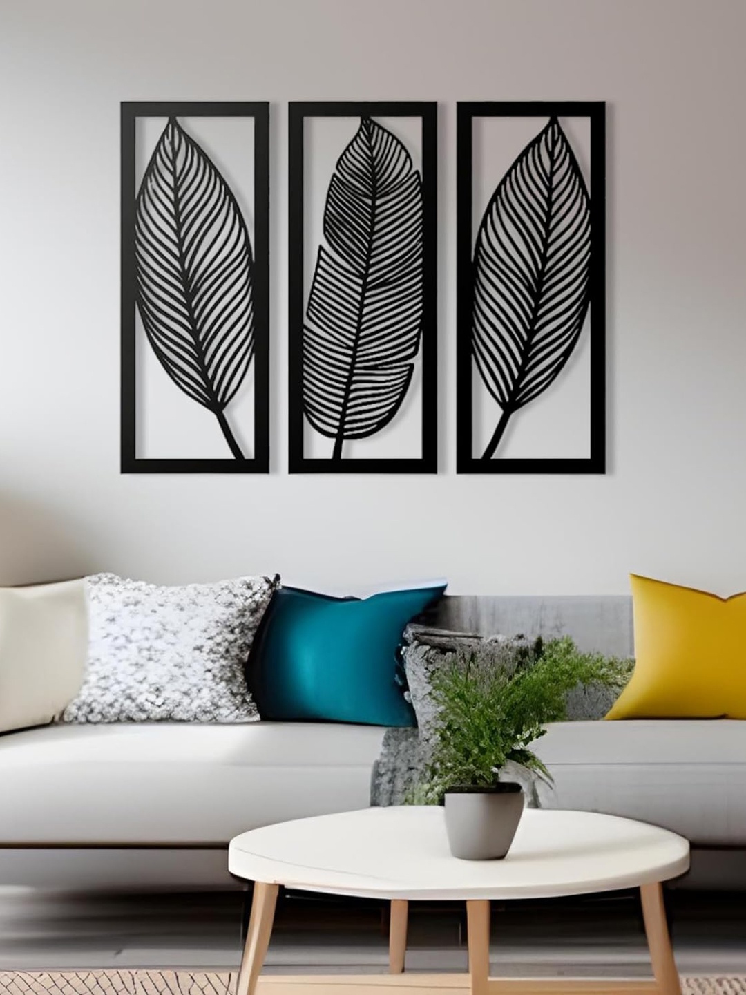 

7 Decore Black 3 Pieces Leaf Wooden Hanging Wall Art