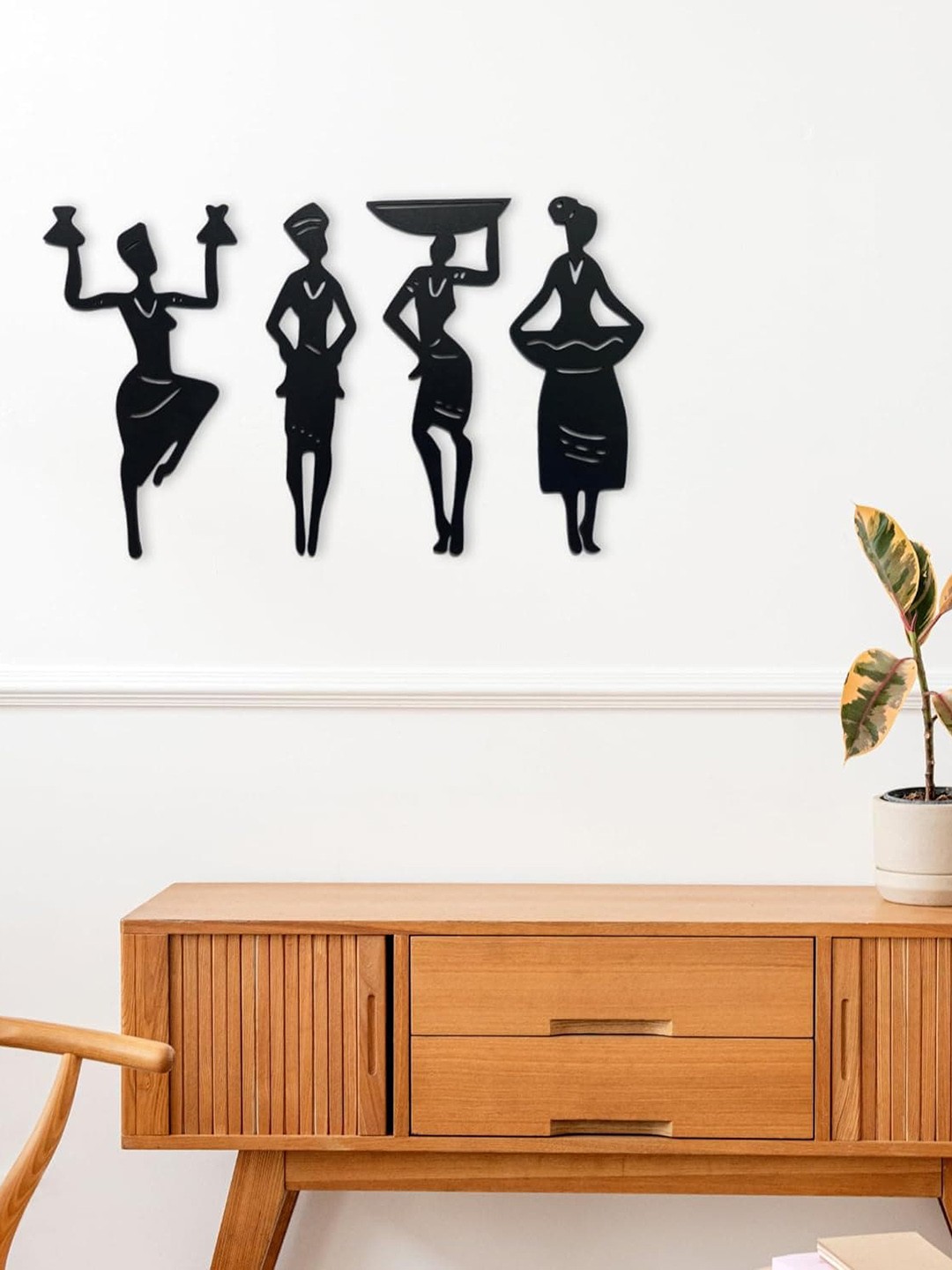 

7 Decore 4 Pcs Black 3D Tribal Women Wooden Wall Hangings