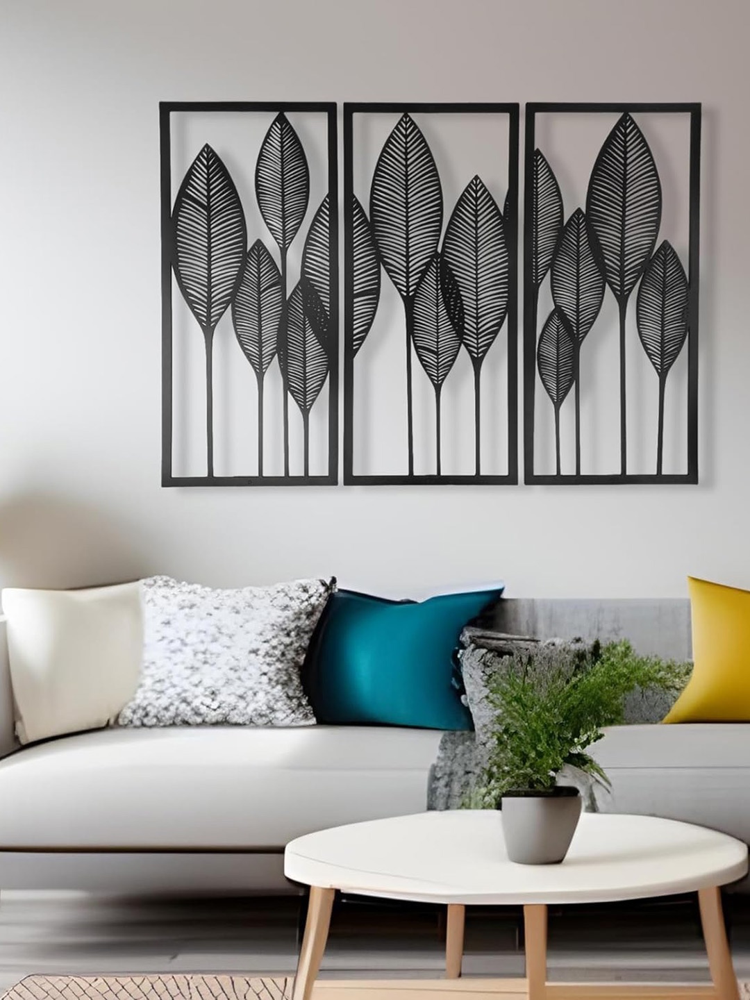 

7 Decore 3 Pcs Black Wooden 3D Unique Leaf Wooden Wall Hangings