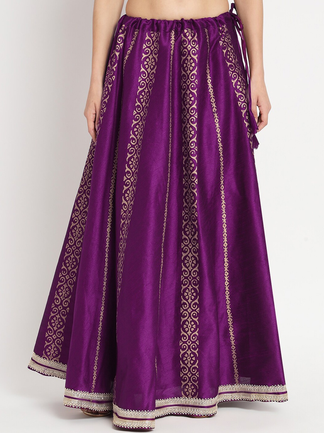 

studio rasa Ethnic Motifs Block Printed Embellished Flared Maxi Skirt, Purple