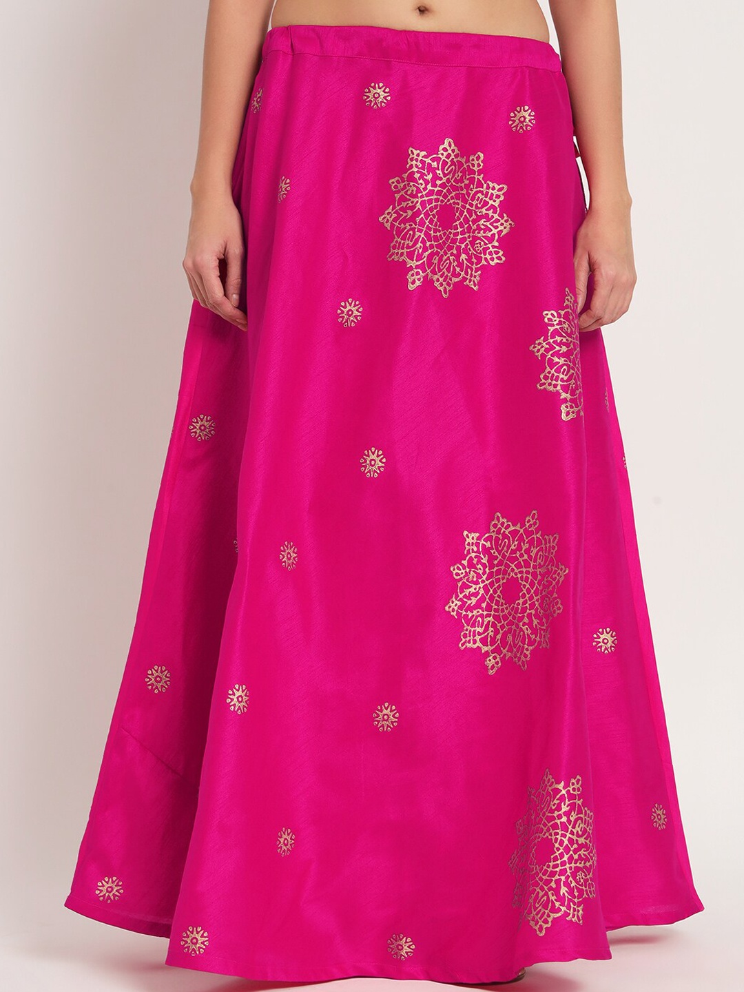 

studio rasa Ethnic Motifs Printed Flared Maxi Ethnic Skirt, Pink