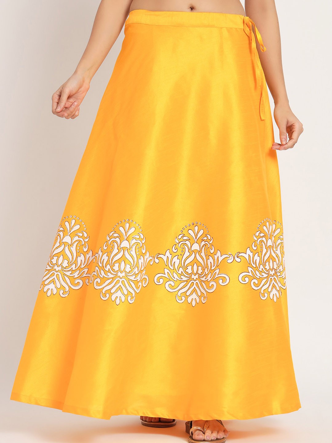 

studio rasa Ethnic Motifs Printed Embellished Detailed Flared Maxi Ethnic Skirt, Yellow