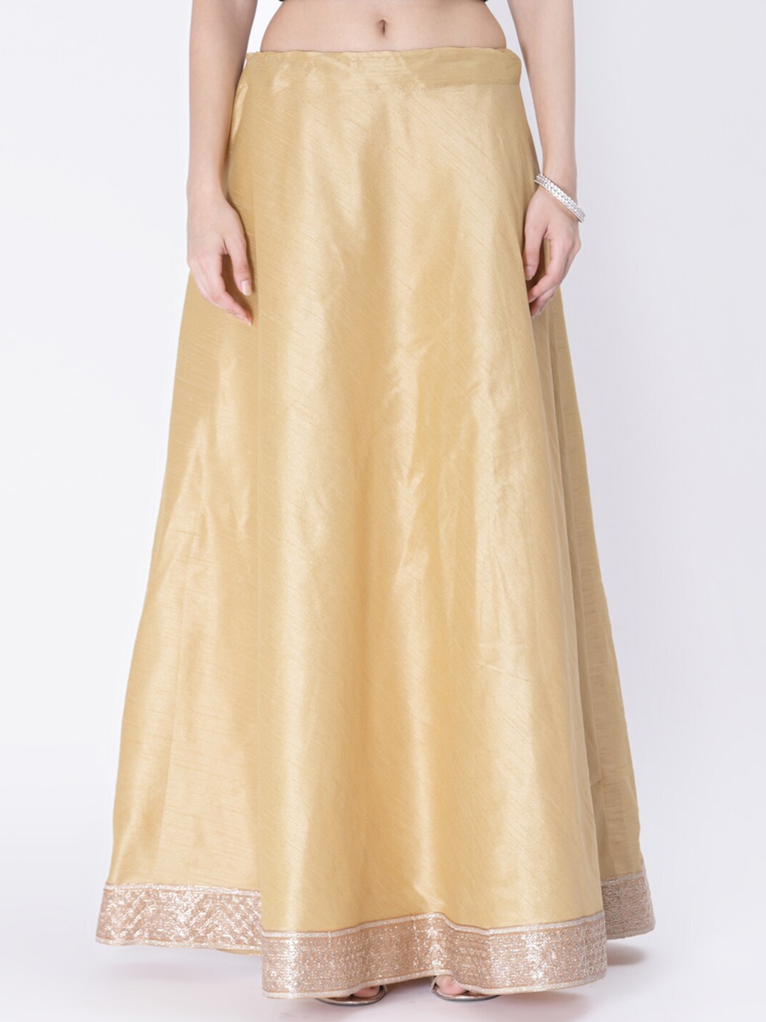 

studio rasa Embellished Detailed Flared Maxi Ethnic Skirt, Beige