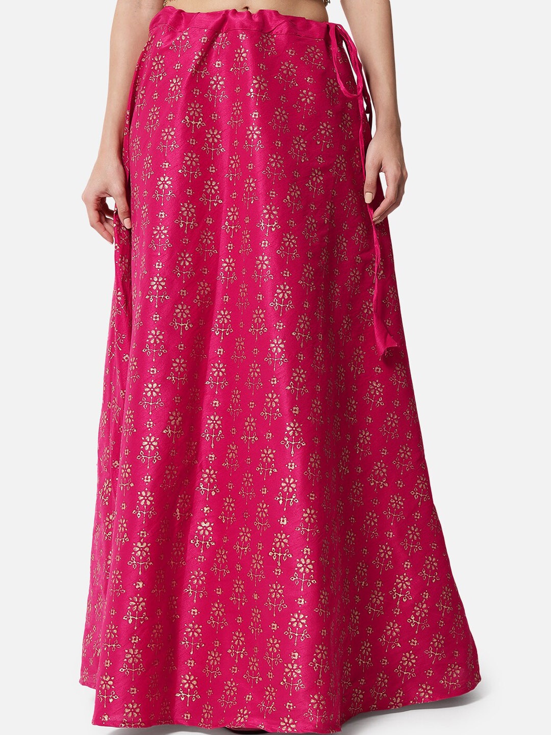 

studio rasa Ethnic Motifs Printed Flared Maxi Ethnic Skirt, Pink